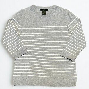 Eddie Bauer 3/4 Sleeve Crew Neck Sweater - Heather Gray & White Knit - Sz Small